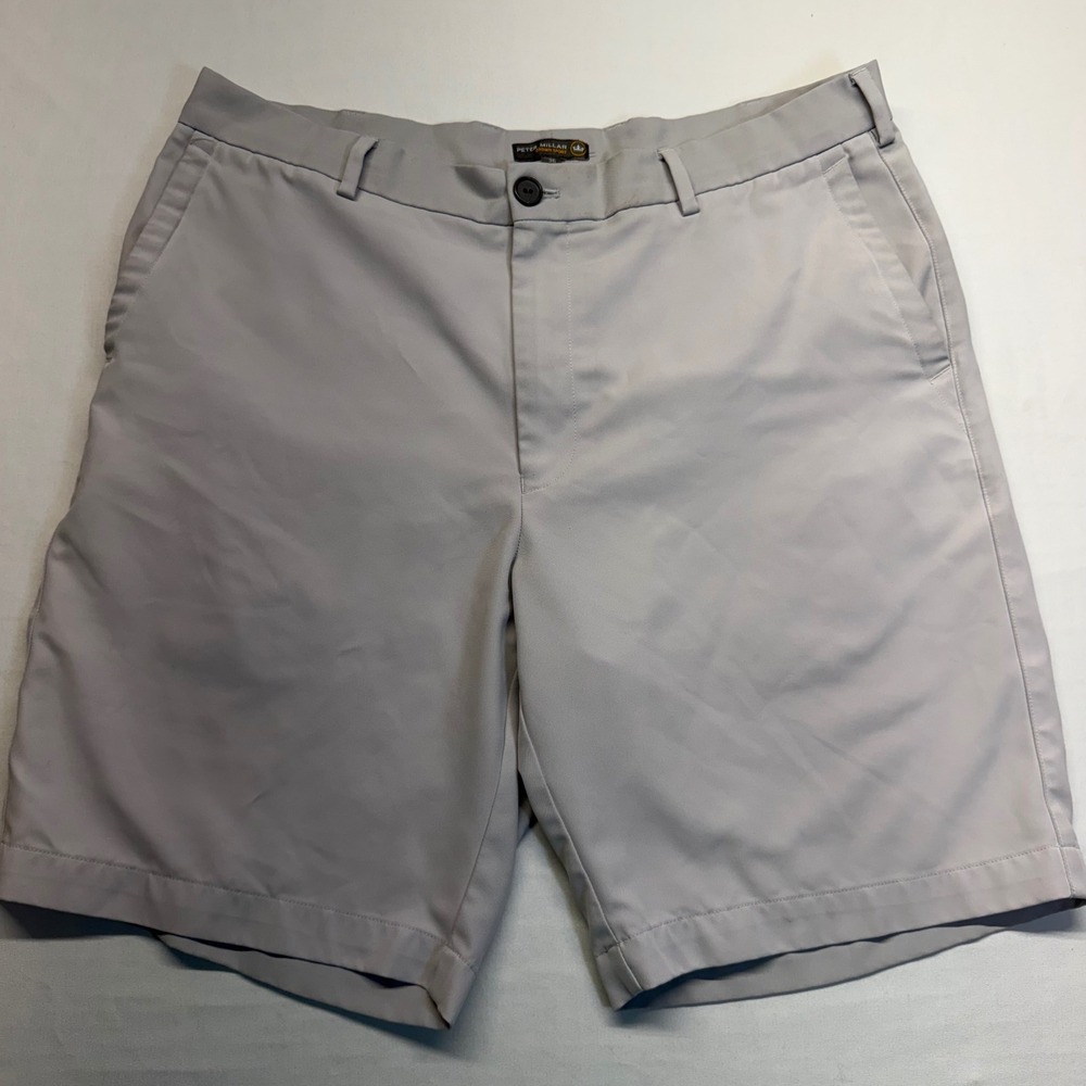 Peter Millar Crown Sport Golf Shorts Gray Performance Stretch Mens 36 9"